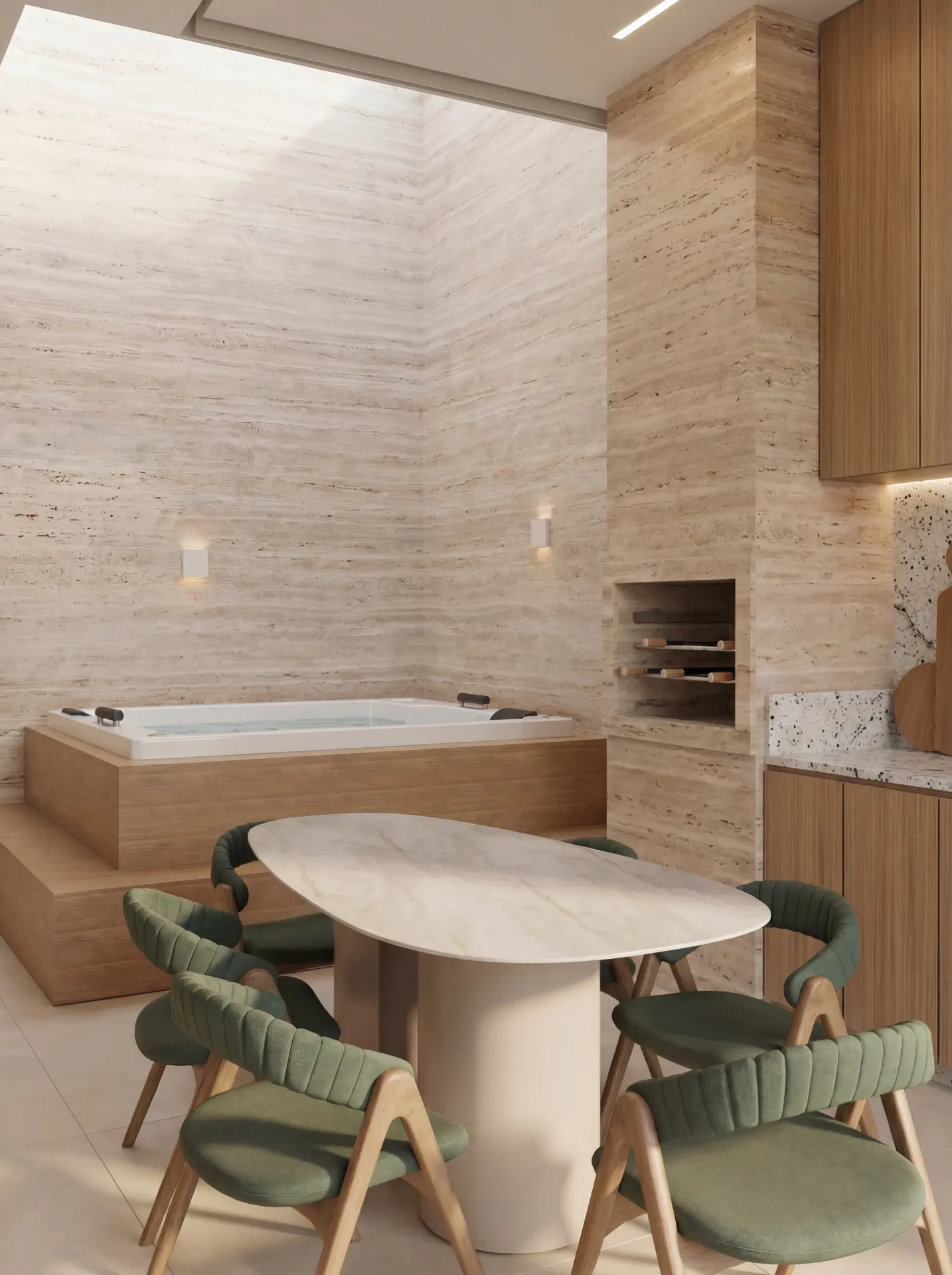 Projeto P.R — Área de spa em travertino